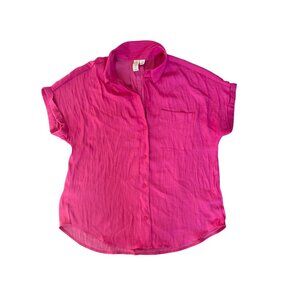 Joie Womens Short Sleeve Button-Down Blouse S Pink 100% Polyester
